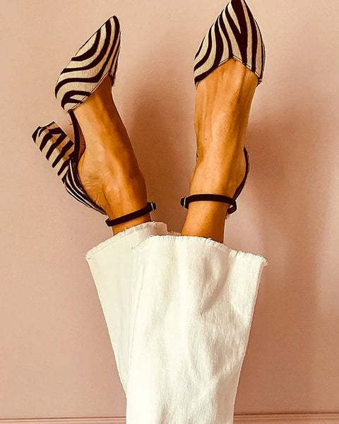 Keren | Højhælede sko med spids og zebra mønster