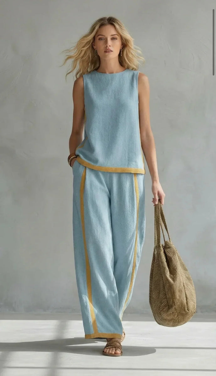 Ursula - Elegant og casual sæt med vest og bukser med tofarvede detaljer