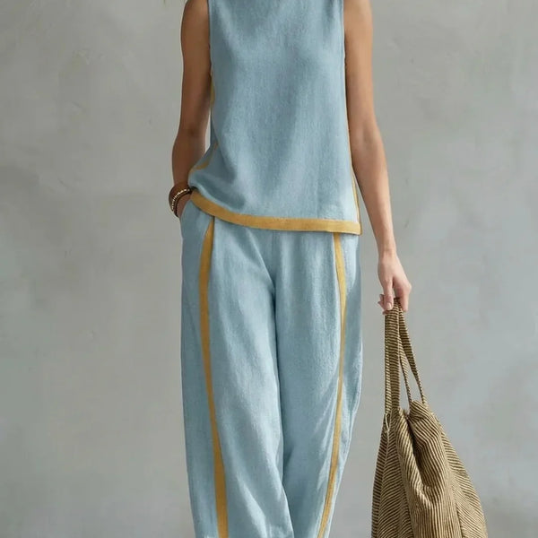 Ursula - Elegant og casual sæt med vest og bukser med tofarvede detaljer