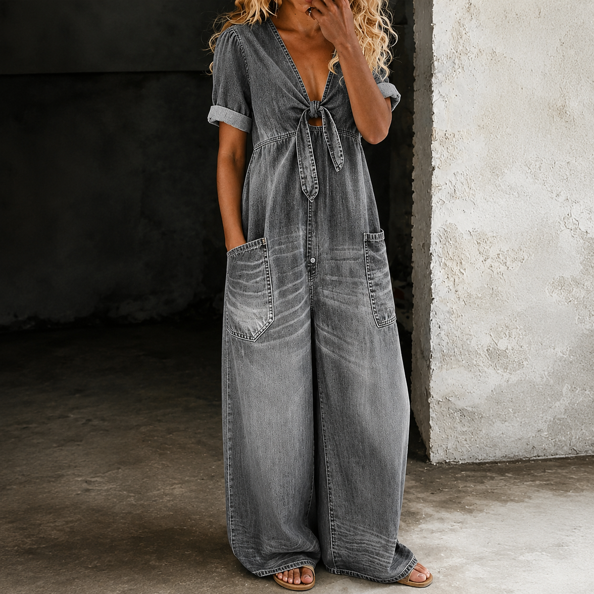 Maya | Denim Overall med bredt ben