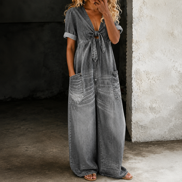 Maya | Denim Overall med bredt ben