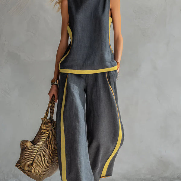 Ursula - Elegant og casual sæt med vest og bukser med tofarvede detaljer