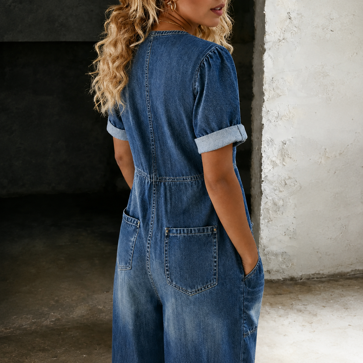 Maya | Denim Overall med bredt ben