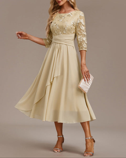 Elin™ - Champagnekjole med fine broderier