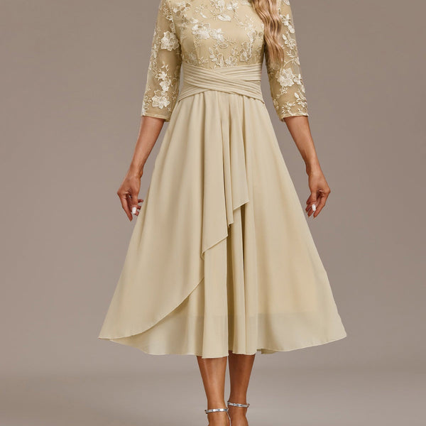 Elin™ - Champagnekjole med fine broderier