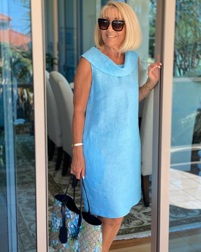 Liora – Elegant linnedkjole med detaljeret krave