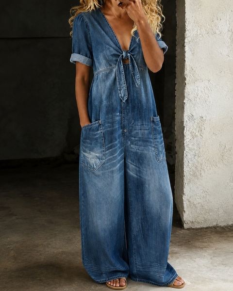 Maya | Denim Overall med bredt ben