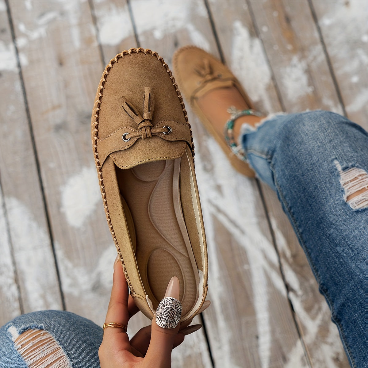 Nadine - Klassiske Loafers med Pompom-detalje