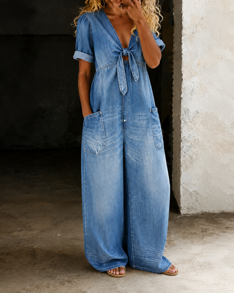 Maya | Denim Overall med bredt ben