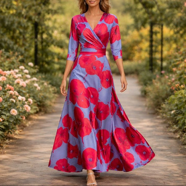Fleur™ - Elegant Blomsterkjole med V-udskæring