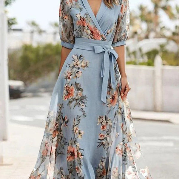 Hannah™ - Sommer-Midi-Kjole med Blomster