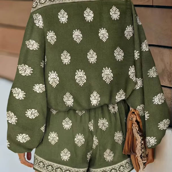 Bohemian Off-Shoulder Trykt Jumpsuit Sæt