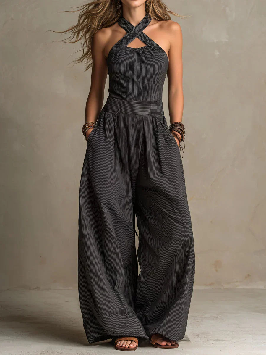 Bianca | Elegant Jumpsuit i Linned og Bomuld med Krydsudskæring