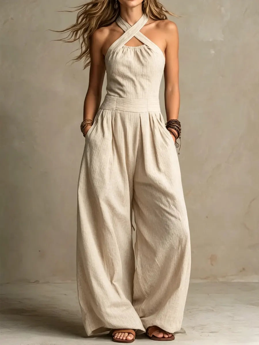 Bianca | Elegant Jumpsuit i Linned og Bomuld med Krydsudskæring