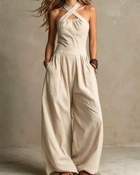 Bianca | Elegant Jumpsuit i Linned og Bomuld med Krydsudskæring