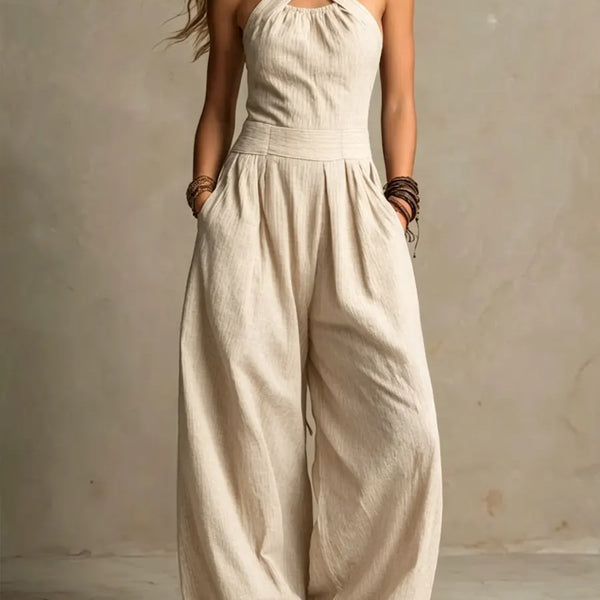 Bianca | Elegant Jumpsuit i Linned og Bomuld med Krydsudskæring