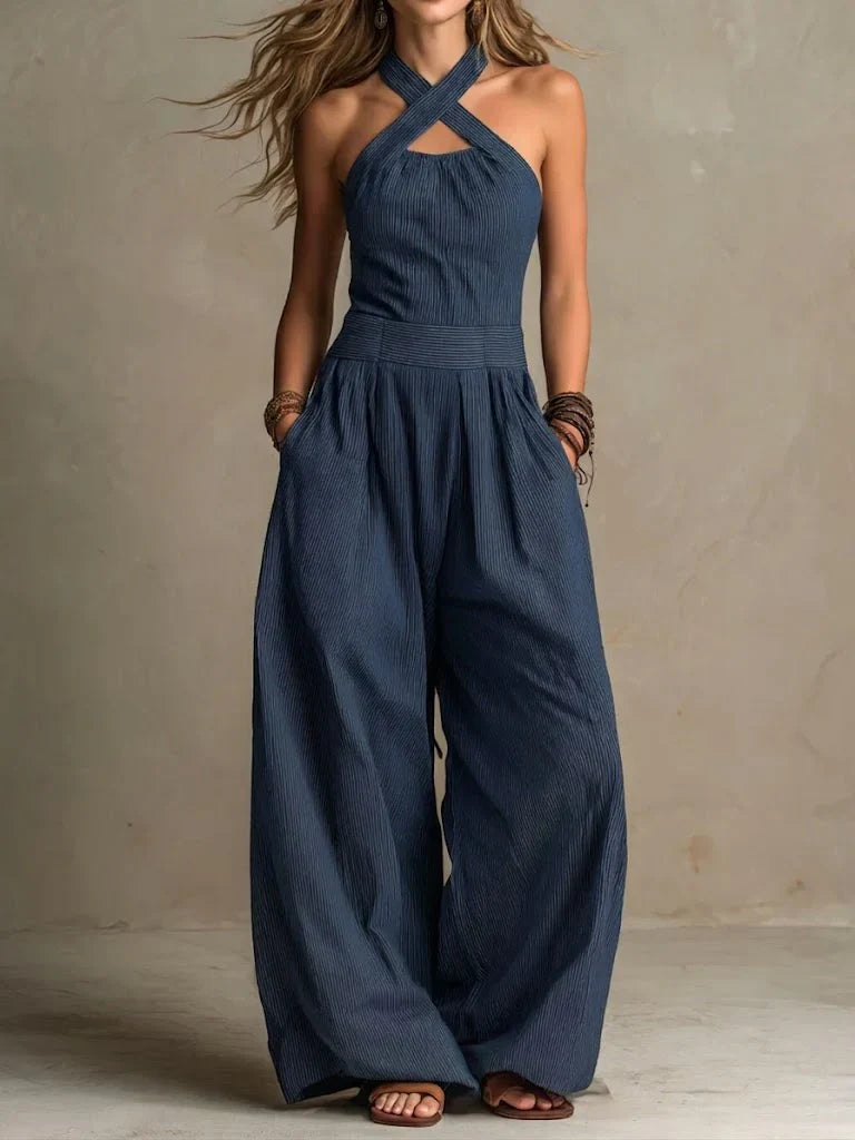 Bianca | Elegant Jumpsuit i Linned og Bomuld med Krydsudskæring