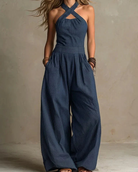 Bianca | Elegant Jumpsuit i Linned og Bomuld med Krydsudskæring